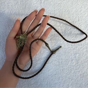 Antique Bronze Wolf Head Bolo Tie Western Cowboy Statement Necklace